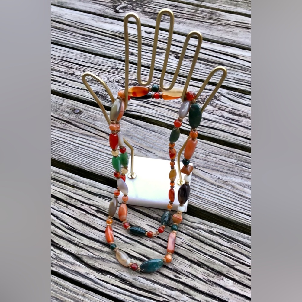 Vintage 70s Long Polished Stone Necklace Nice Quality Natural Earth Tones - Picture 5 of 6
